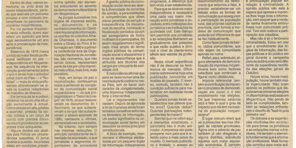 A Imprensa e a democratização – 23 de Junho de 1995 (Savana)