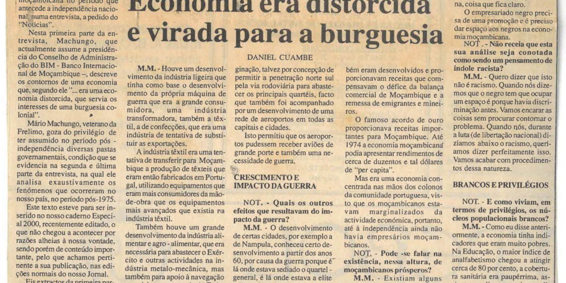 Mário Machungo analisa Economia de Moçambique antes de 1975: Economia era distorcida e virada para a burguesia – 24 de Fevereiro de 2000 (Notícias)