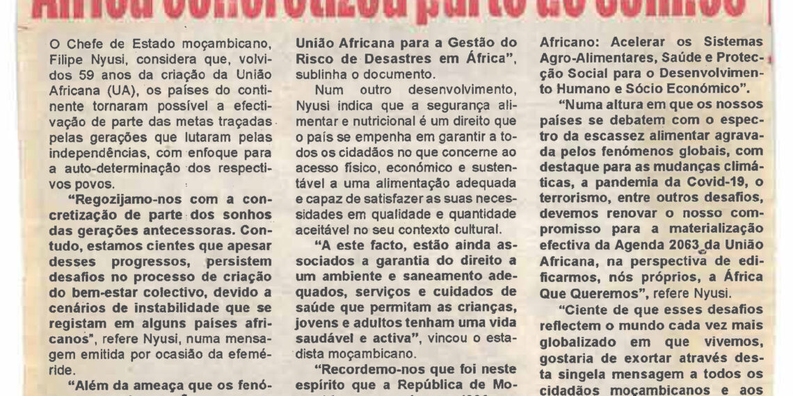 Passagem dos 59 anos da UA: África concretizou parte de sonhos – 26 de Maio de 2022 (Diário de Moçambique)
