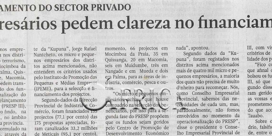 Relançamento do sector privado: Empresários pedem clareza no financiamento – 10 de Dezembro de 2022 (Notícias)