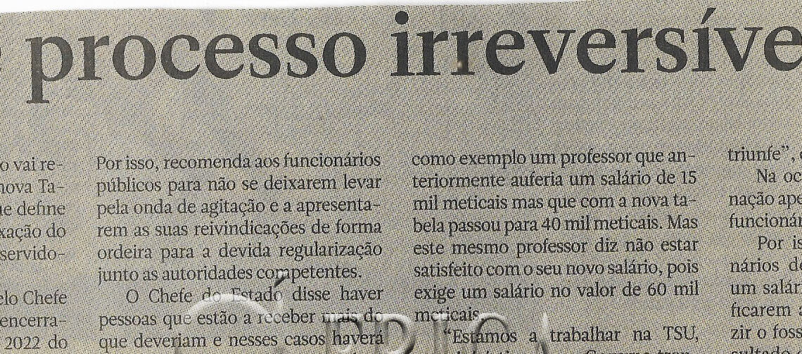 TSU é processo irreversível – 12 de Novembro de 2022 (Notícias)