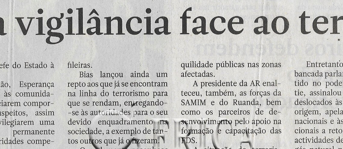 Assembleia da República (AR) apela à vigilância face ao terrorismo – 07 de Outubro de 2022 (Notícias)