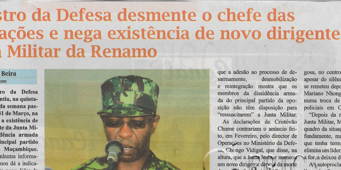Ministro da Defesa desmente o chefe das Operações e nega existência de novo dirigente da Junta Militar da Renamo – 06 de Abril de 2022 (Canal de Moçambique)