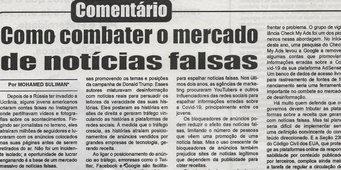 Comentário: Como combater o mercado de notícias falsas – 18 de Abril de 2022 (Dário de Moçambique)