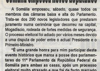 Somália empossa novos deputados – 18 de Abril de 2022 (Diário de Moçambique)