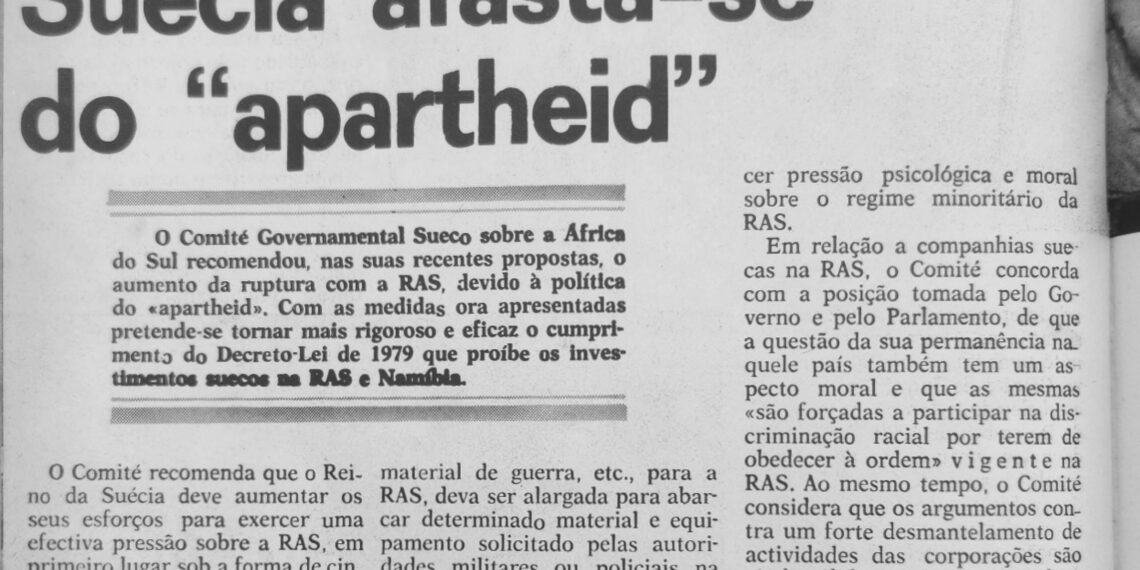 Suécia afasta-se do “apartheid” – 07 de Outubro de 1984 (Tempo)