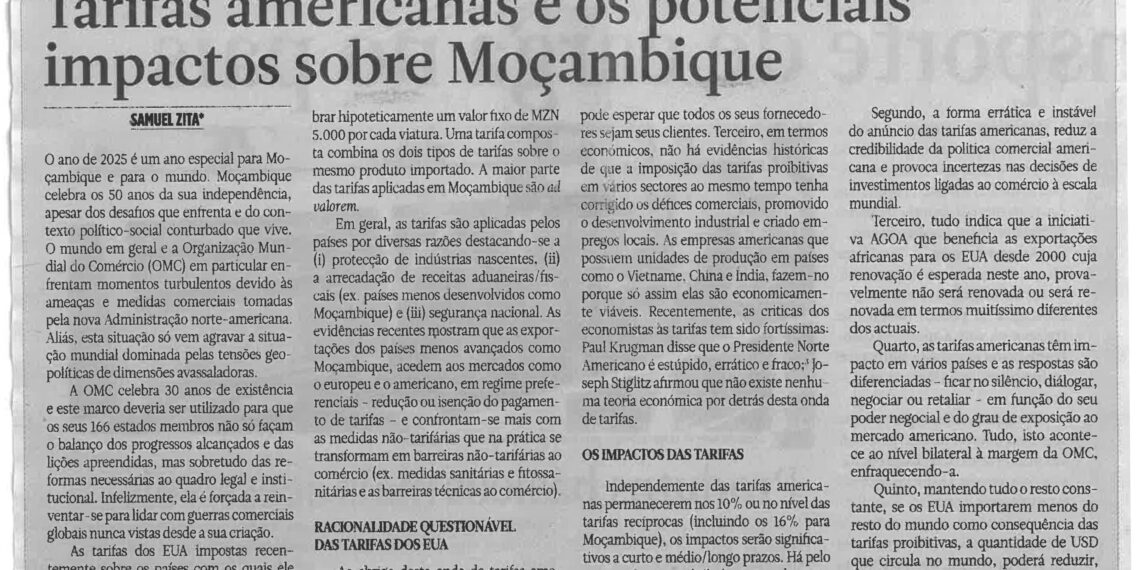 Tarifas americanas e os potenciais impactos sobre Moçambique – 16 de Abril de 2025 (Notícias)