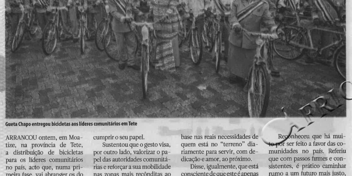 Gueta Chapo entregou bicicletas aos líderes comunitários em Tete – 17 de Abril de 2025 (Notícias)