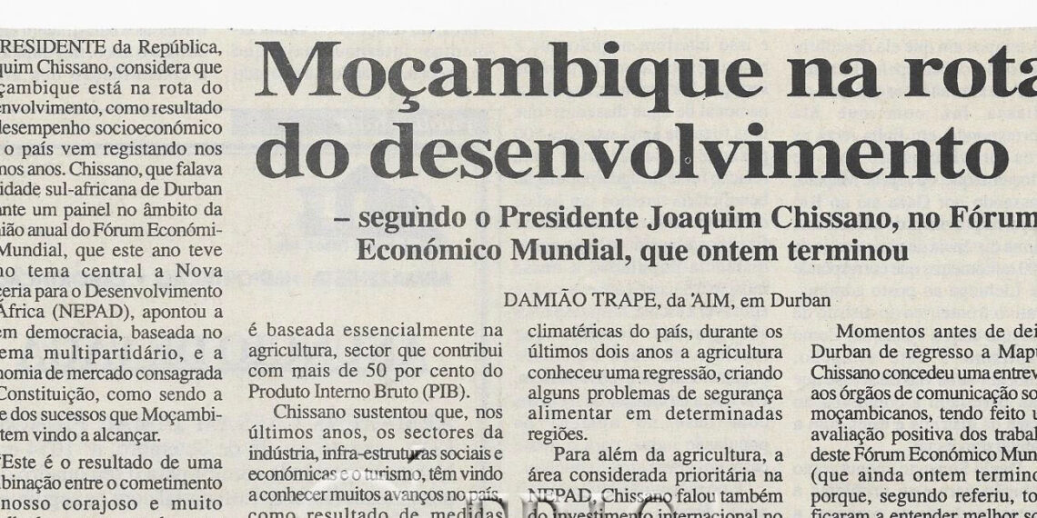 Moçambique na rota do desenvolvimento – segundo o Presidente Joaquim Chissano no Fórum Económico Mundial – 08 de Junho de 2002 (Notícias)