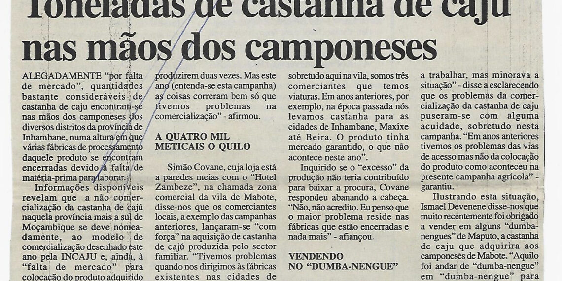 Fábricas fecham por falta de matéria-prima: Toneladas de castanha de caju nas mãos dos camponeses – 25 de Junho de 2002 (Notícias)