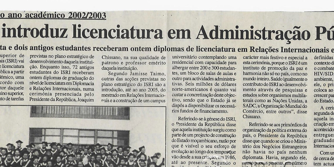 A partir do ano académico 2002/2003: Instituto Superior de Relações Internacionais (ISRI) introduz licenciatura em Administração Pública – 25 de Junho de 2002 (Notícias)