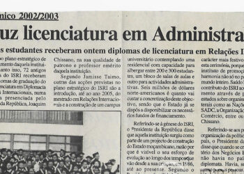 A partir do ano académico 2002/2003: Instituto Superior de Relações Internacionais (ISRI) introduz licenciatura em Administração Pública – 25 de Junho de 2002 (Notícias)