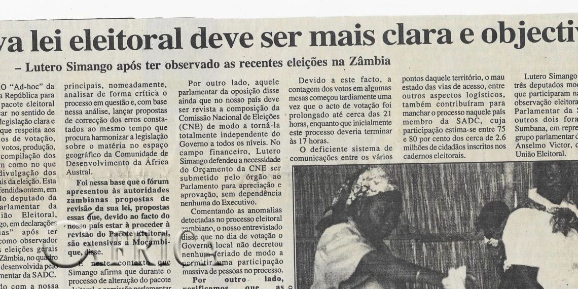 Nova lei eleitoral deve ser mais clara e objectiva – Lutero Simango após ter observado as recentes eleições na Zâmbia – 05 de Outubro de 2002 (Notícias)