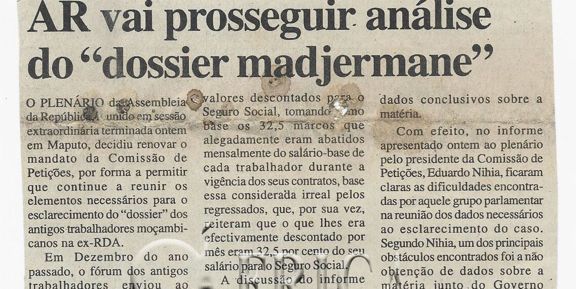 AR vai prosseguir análise do “dossier madjermane” – 21 de Setembro de 2002 (Notícias)