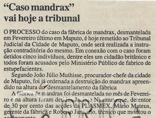 “Caso mandrax” vai hoje a tribunal – 11 de Novembro de 2000 (Notícias)