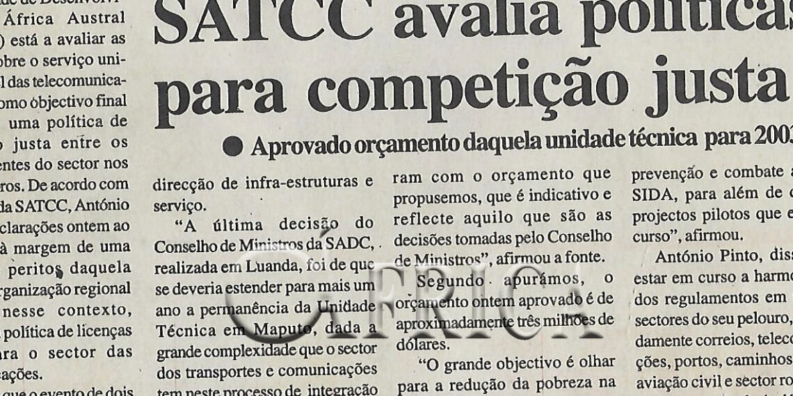 Nos transportes e comunicações: SATCC avalia políticas para competição justa – aprovado orçamento daquela unidade técnica para 2003 – 13 de novembro de 2002 (Notícias)