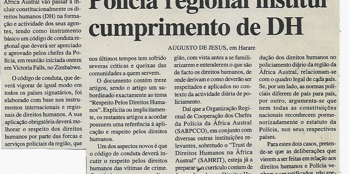 Polícia regional institui cumprimento de DH – 17 de Setembro de 2002 (Notícias)