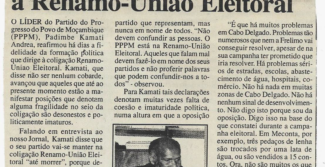 PPPM reafirma fidelidade à Renamo-União Eleitoral – 14 de Fevereiro de 2000 (Notícias)