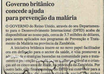 Governo britânico concede ajuda para prevenção da malária – 06 de Outubro de 2000 (Notícias)
