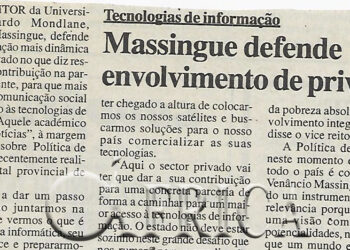 Tecnologia de informação: Massingue defende envolvimento de privados – 14 de Julho de 2000 (Notícias)