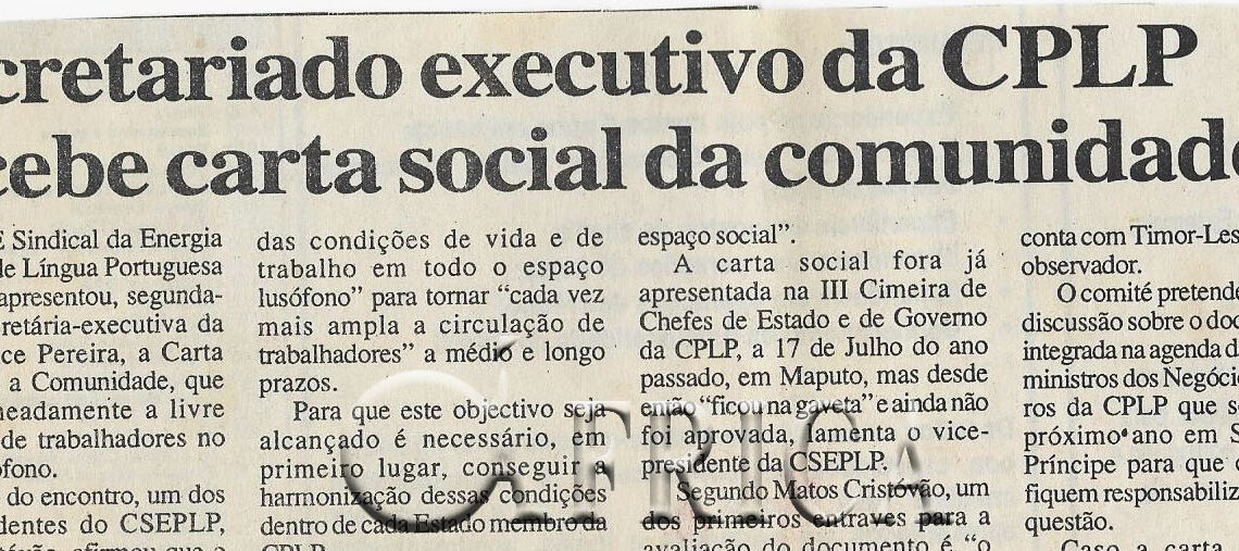 Secretariado executivo da CPLP recebe carta social da comunidade – 06 de Junho de 2001 (Notícias)