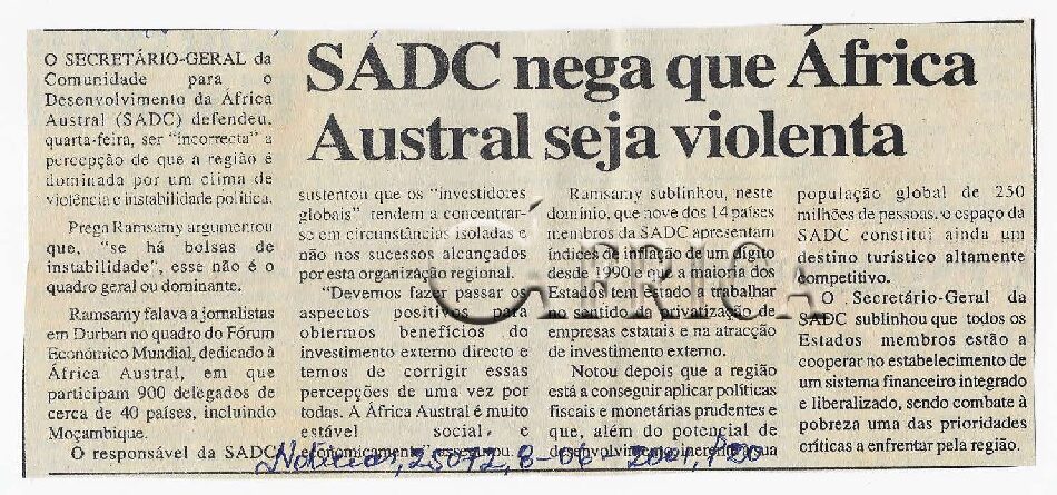 SADC nega que África Austral seja violenta – 08 de Junho de 2001 (Notícias)