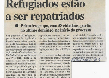 Refugiados estão a ser repatriados – Primeiro grupo, com 58 cidadãos, partiu no último domingo, no início do processo – 12 de Junho de 2007 (Notícias)