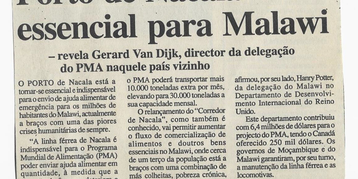 Porto de Nacala essencial para Malawi – revela Gernard Van Dijk, diretor da delegação do PMA naquele país vizinho – 05 de Dezembro de 2002 (Notícias)