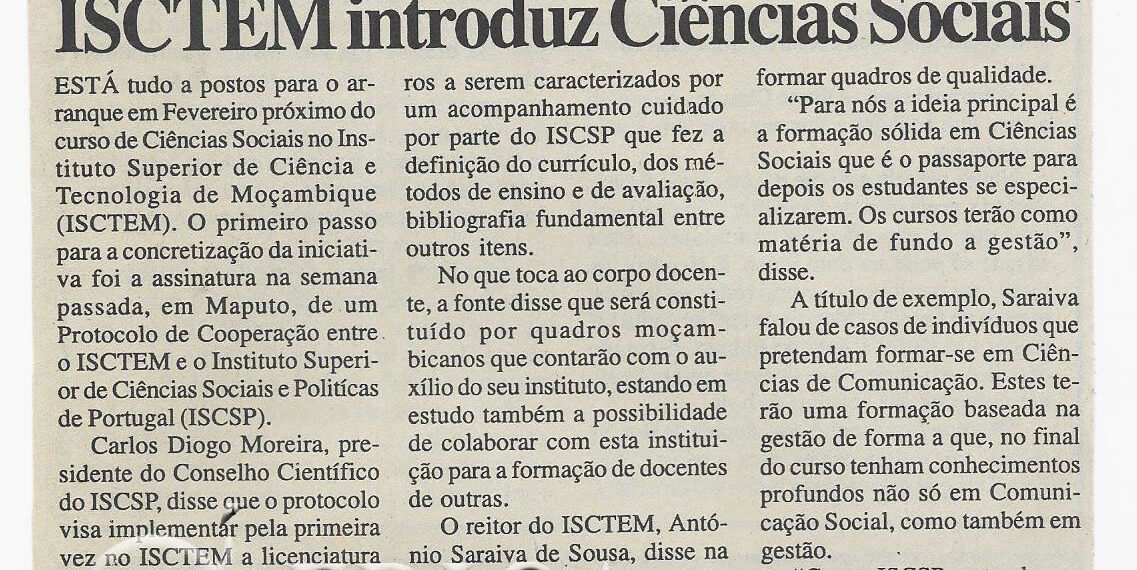 ISCTEM introduz Ciências Sociais – 16 de Dezembro de 2002 (Notícias)