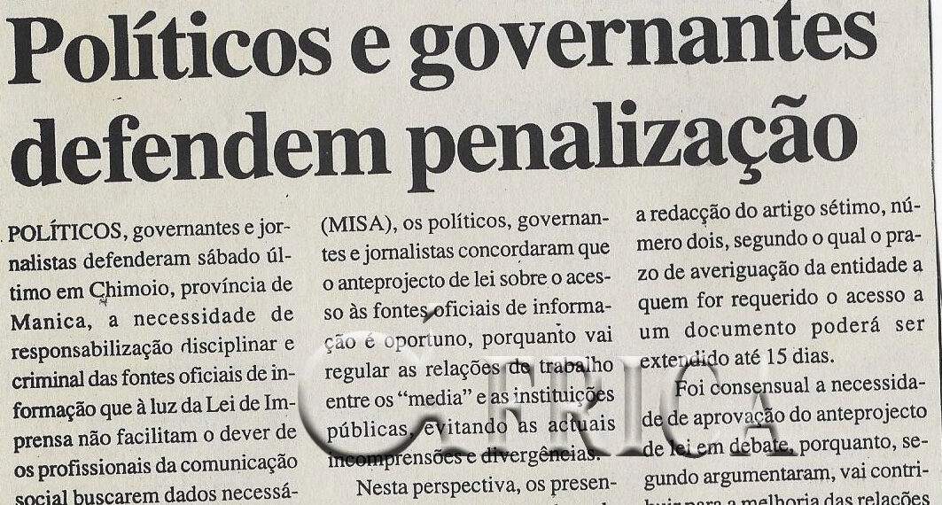 Acesso às fontes de informação: políticos e governantes defendem penalização – 23 de Dezembro de 2002 (Notícias)