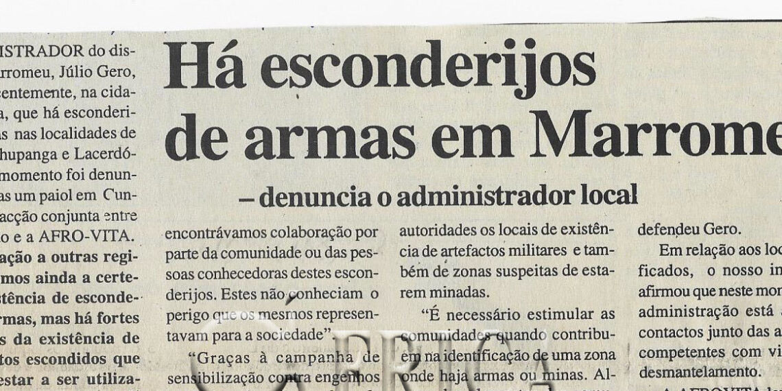 Há esconderijos de armas em Marromeu – denuncia o administrador local – 21 de Dezembro de 2002 (Notícias)