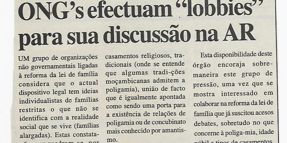 Projecto de lei de família: Organizações não governamentais (ONG’s) efectuam “lobbies” para sua discussão na Assembleia da República (AR) – 04 de Dezembro de 2002 (Notícias)