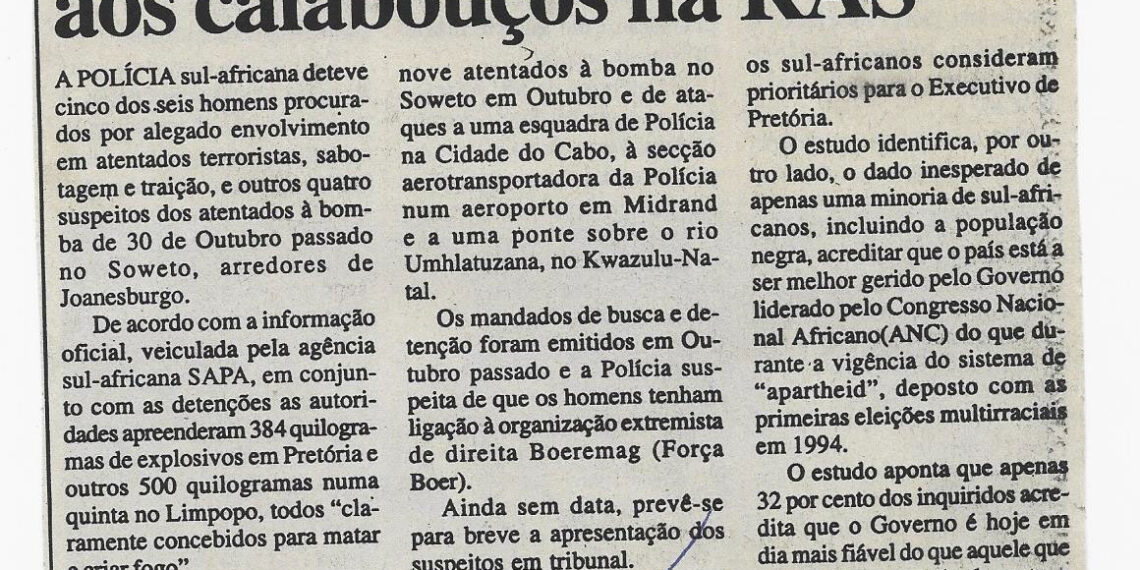 Por envolvimento em actos de terrorismo: Mais procurados recolhem aos calabouços na República da África do Sul – 13 de Dezembro de 2002 (Notícias)