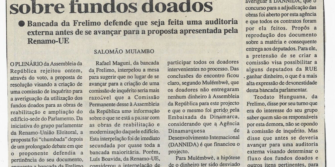 Reabilitação do edifício sede: Assembleia da República (AR) rejeita inquérito sobre fundos doados – 30 de Março de 2001 (Notícias)