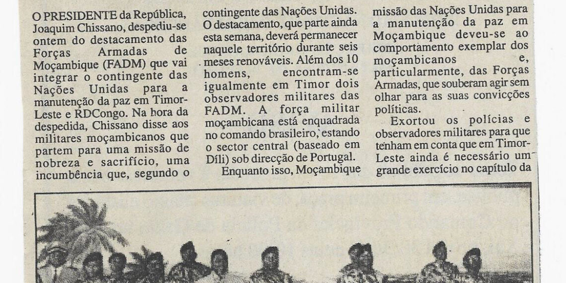 Missão das Forças Armadas de Defesa de Moçambique parte para Timor-Leste e República Democrática do Congo (RDCongo) -28 de Março de 2001 (Notícias)