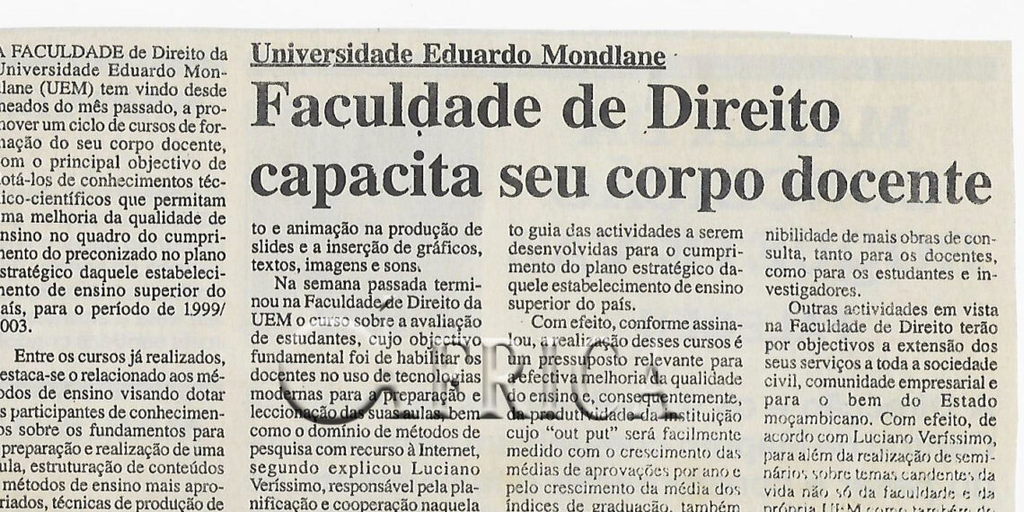 Universidade Eduardo Mondlane: Faculdade de Direito capacita seu corpo docente – 27 de Março de 2001 (Notícias)