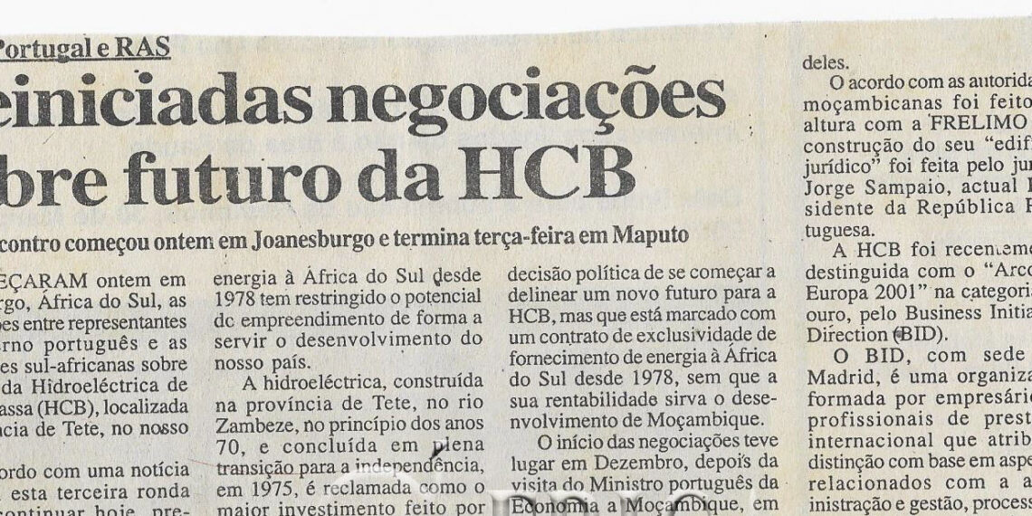 Entre Portugal e República da África do Sul (RSA) – Reiniciadas negociações sobre o futuro da Hidroeléctrica de Cahora Bassa (HCB) – 24 de Março de 2001 (Notícias)