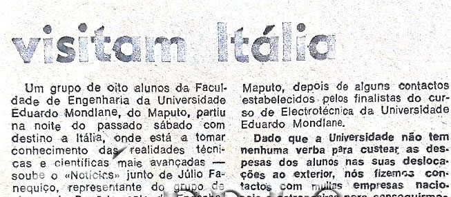 Finalistas da UEM visitam Itália – 12 de Fevereiro de 1987 (Notícias)