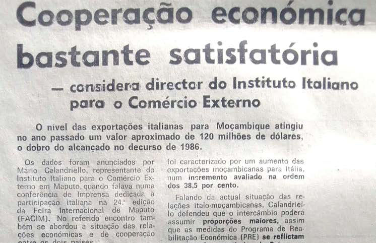 Cooperação económica bastante satisfatória – considera director do Instituto Italiano para o Comércio Externo – 31 de Agosto de 1988 (Notícias)