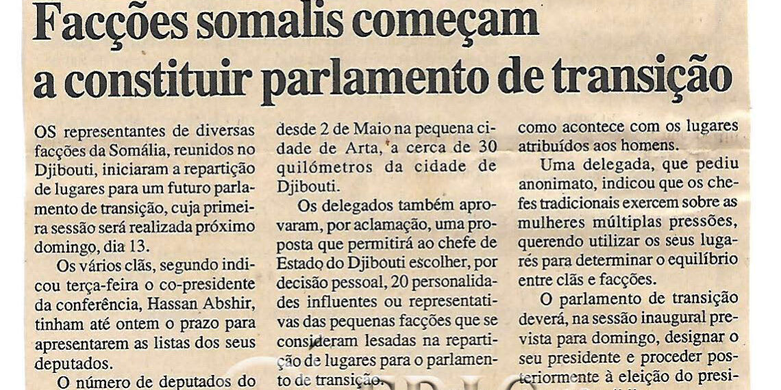 Facções somalis começam a constituir parlamento de transição – 11 de Agosto de 2000 (Notícias)