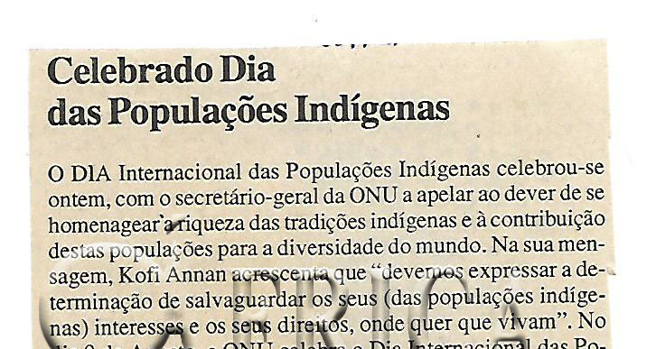 Celebrado Dia das Populações Indígenas – 10 de Agosto de 2000 (Notícias)