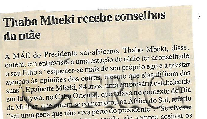 Thabo Mbeki recebe conselhos da mãe – 10 de Agosto de 2000 (Notícias)