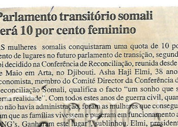 Parlamento transitório somali será 10 por cento feminino – 02 de Agosto de 2000 (Notícias)