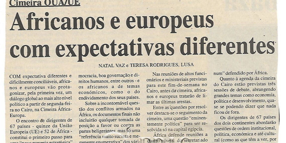 Cimeira OUA/EU: Africanos e europeus com expectativas diferentes – 01 de Abril de 2000 (Notícias)