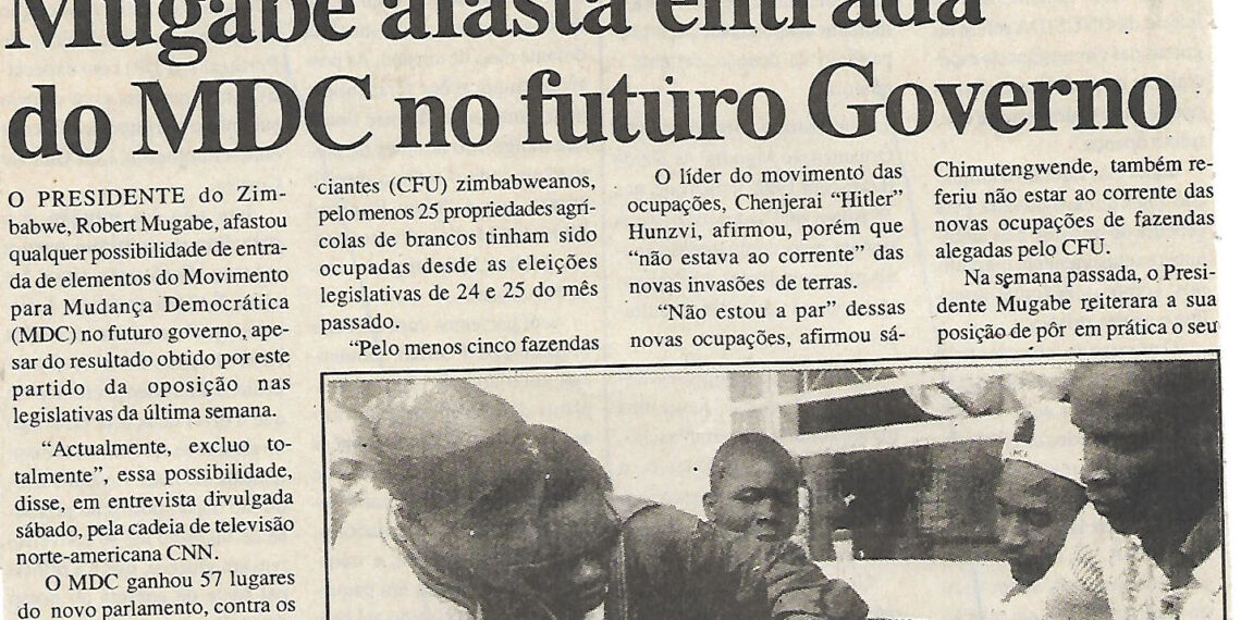 Mugabe afasta entrada do MDC no futuro Governo – 03 de Julho 2000 (Notícias)