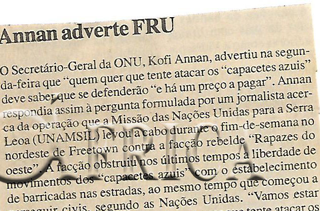 Annan adverte FRU – 26 de Julho de 2000 (Notícias)