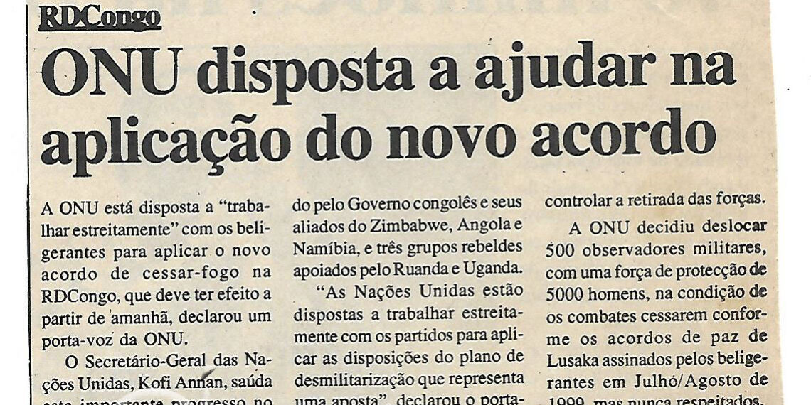 RDCongo: ONU disposta a ajudar na aplicação do novo acordo – 13 de Abril de 2000 (Notícias)