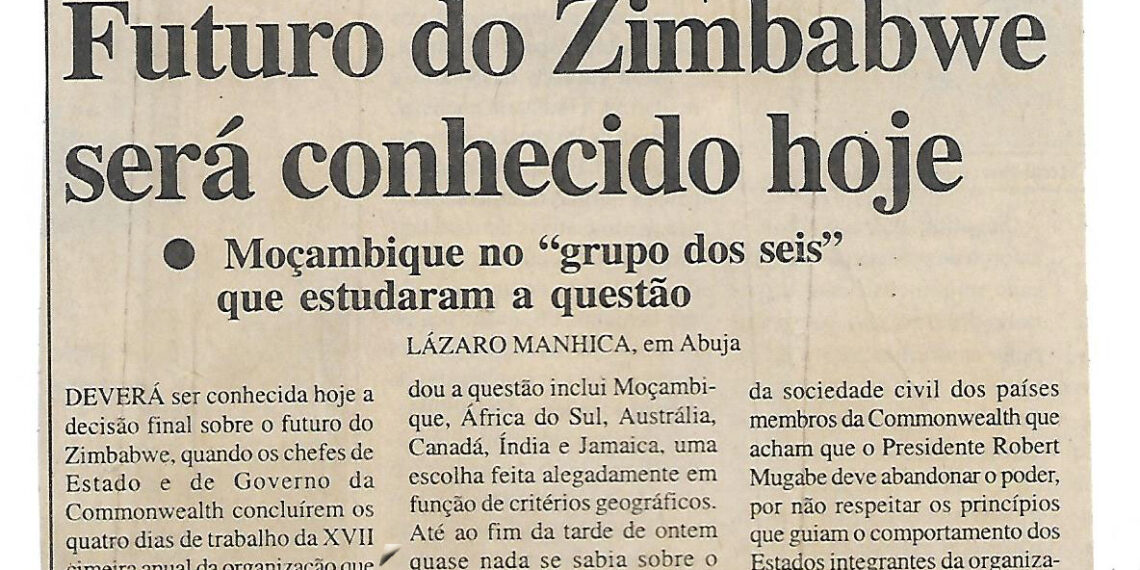 A nível da Commonwealth: Futuro do Zimbabwe será conhecido hoje – Moçambique no “grupo dos seis” que estudaram a questão – 08 de Dezembro de 2000 (Notícias)