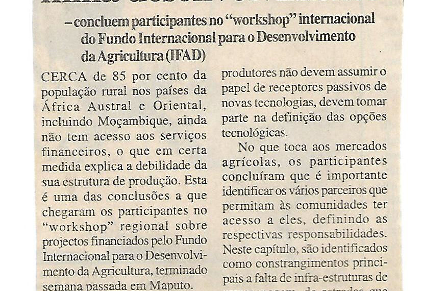 Agricultura na África Austral e Oriental: Fraco financiamento mina desenvolvimento – concluem participantes no “workshop” internacional do Fundo Internacional para o Desenvolvimento da Agricultura (IFAD) – 25 de Janeiro de 2003 (Notícias)
