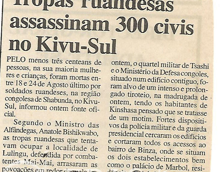 Tropas ruandesas assasinam 300 civis no Kivu-Sul – 07 de Setembro de 2000 (Notícias)